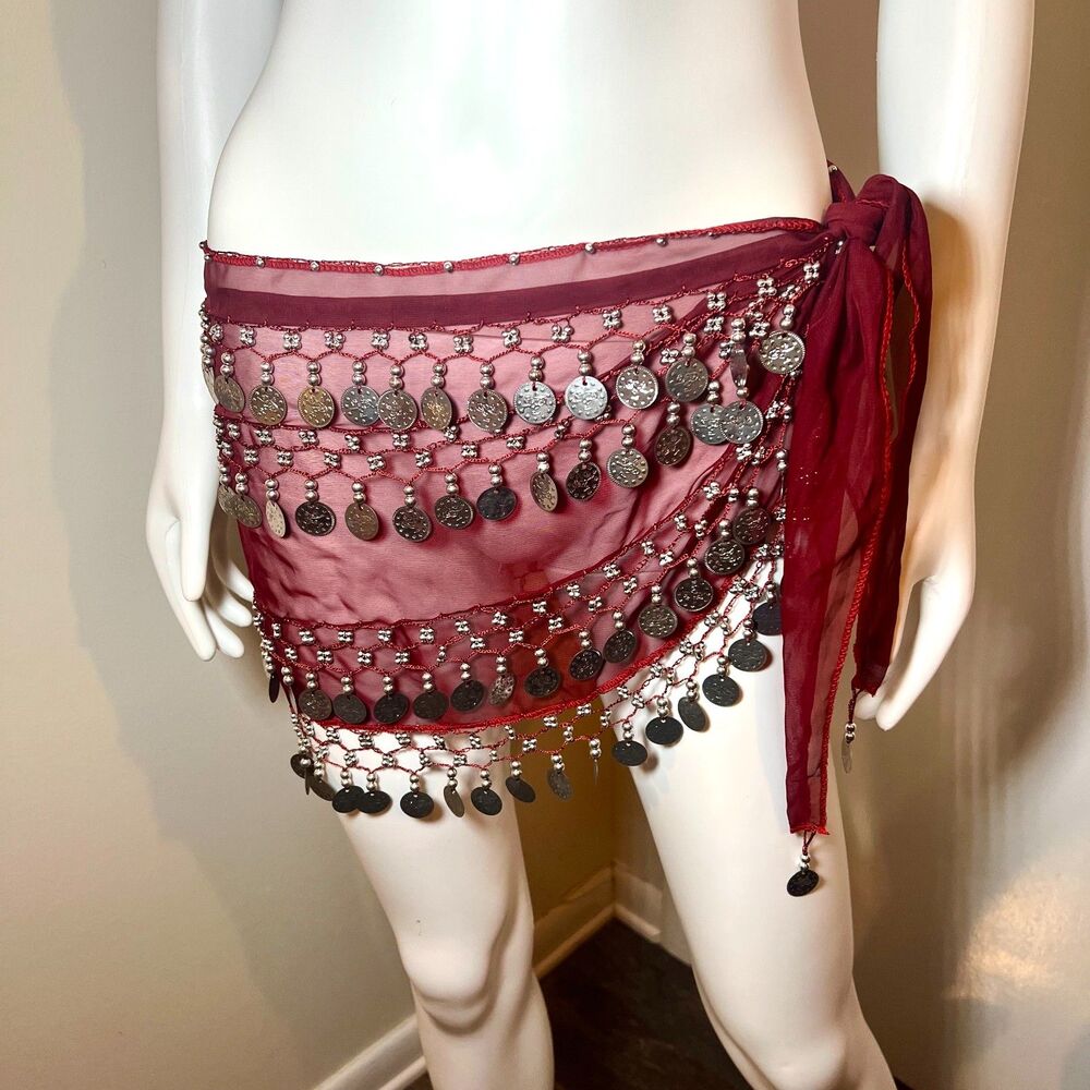 Metal Coins Sarong Skirt Festival Rave Belly Dance Y2K Swim Cover Up Boho Pirate